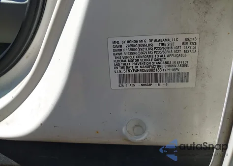 2014 Honda Pilot Touring из США, поврежденный, VIN 5FNYF4H9XEB002133